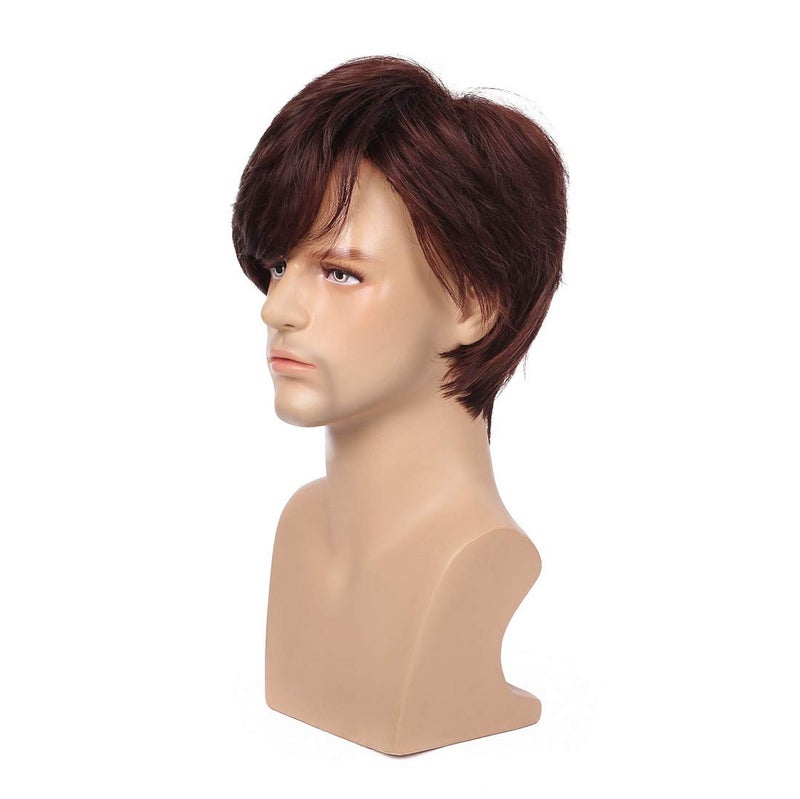 Swiking Men Brown Curly Layered Wig for Male Guy Short Fluffy Halloween Synthetic Cosplay Character Costume Hair Full Wigs - Image 3